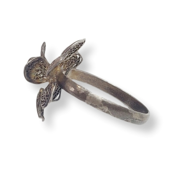 Vintage Filigree Flower Ring 925 Sterling Silver Dimensional Delicate Size 5.5 - Picture 5 of 12